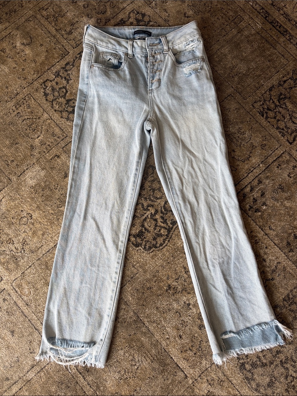 Sincerely Jules Light Blue Straight Leg Jeans with Frayed Hem
